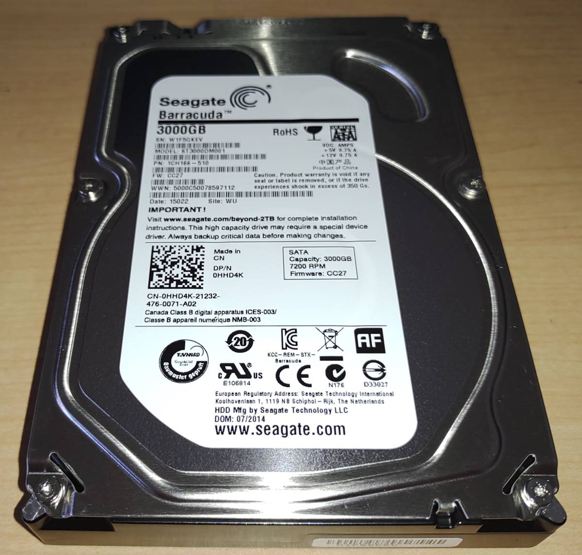 SEAGATE ST3000DM001 3TB SATA600 7200rpm 3.5インチHDD 動作品 即決