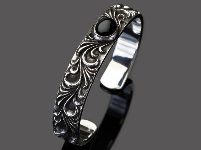 (BA-O015)SILVER925オニキスウェーバーシルバーバングル唐草アラベスクメンズ/レディース/