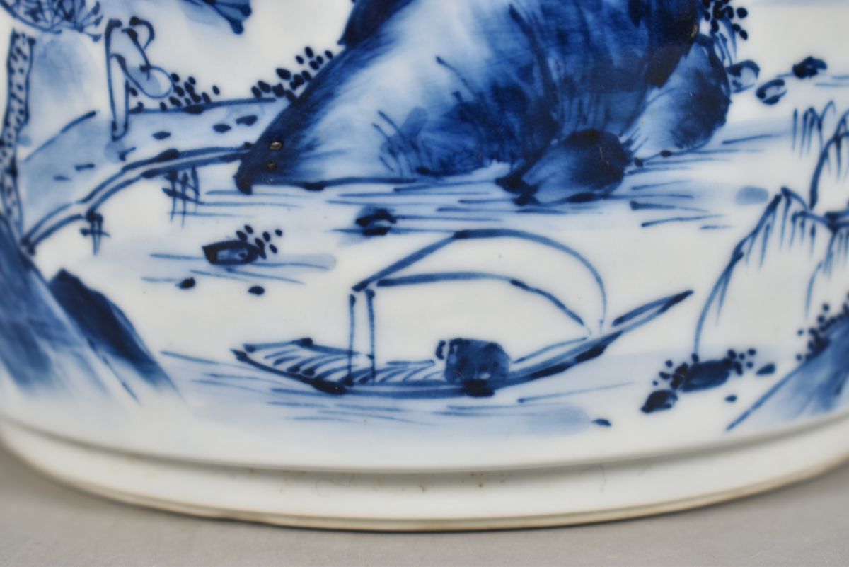 平安秀峰作 染付山水画 水差し 蓋付