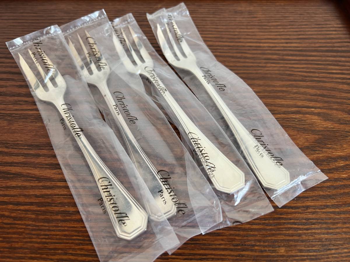 美品 クリストフル ポンパドール 純銀メッキ製デザートフォーク 4本
