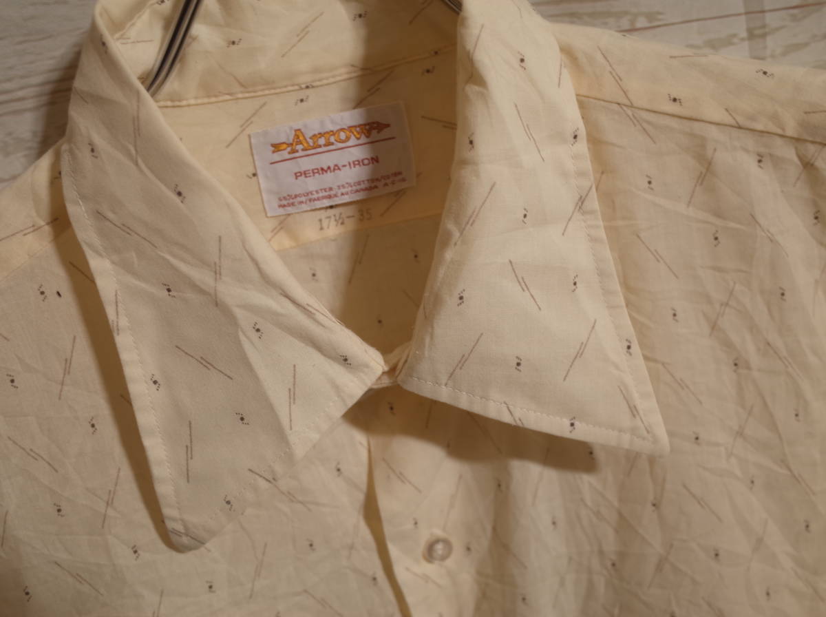 ヴィンテージ 60s～70s カナダ製 Arrow アロー 総柄 長袖 シャツ オフ 