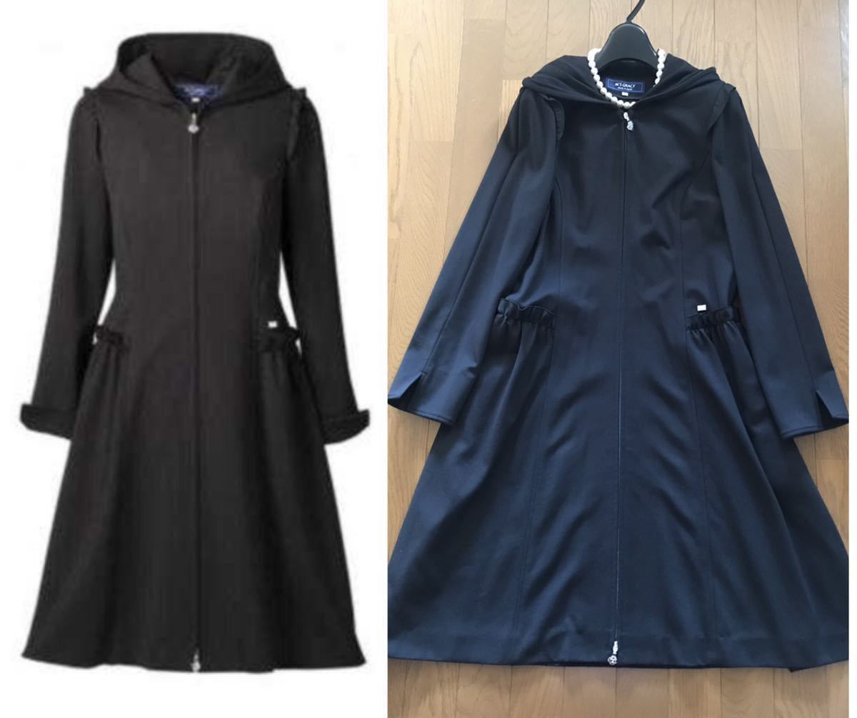 ◆エムズグレイシー◇新品♪ 2018秋インスタ掲載♪ 控えめフリル可愛い！お花チャーム ダブルジップ 綺麗めワンピースコート40◆ブラック