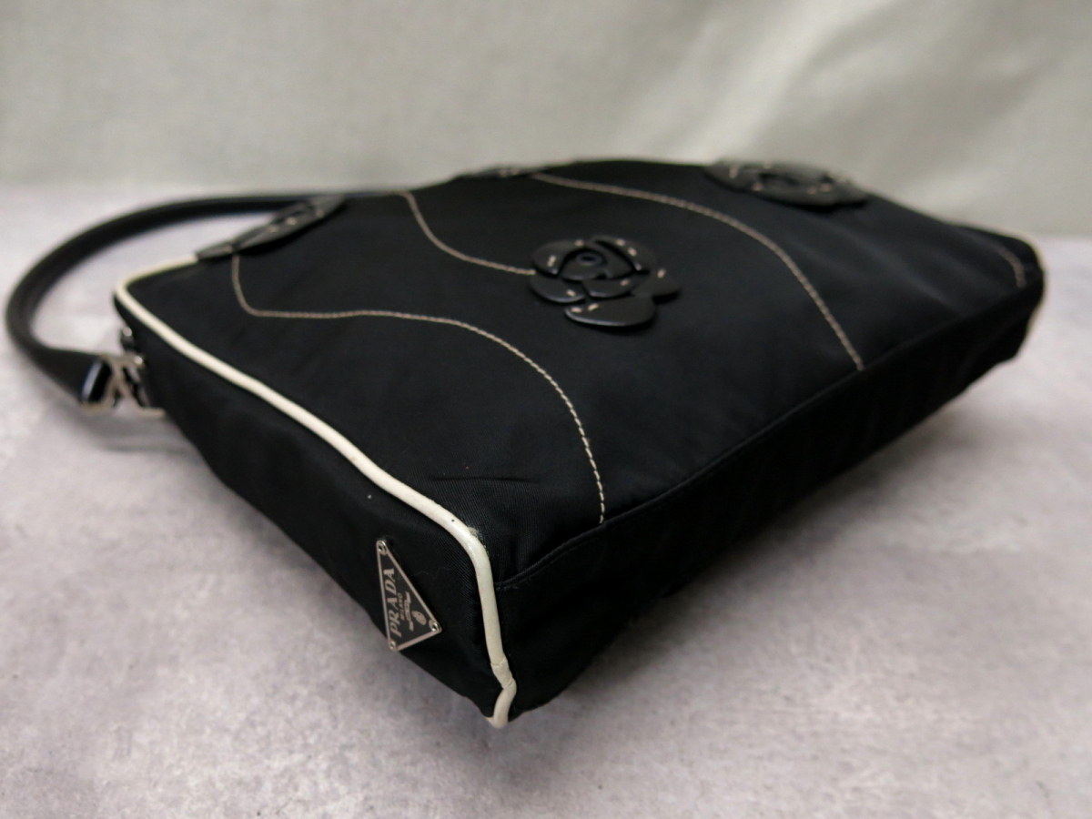 ○超美品○PRADA プラダ○フラワー装飾○ポコノ ナイロン カーフ 