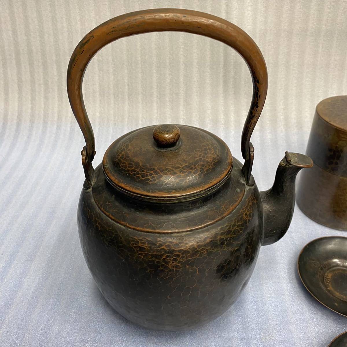 旧家蔵出◆玉川堂 大型茶筒 他 茶器まとめてセット 茶托 茶筒 湯沸 水注 銅器 やかん 薬缶 煎茶道具 