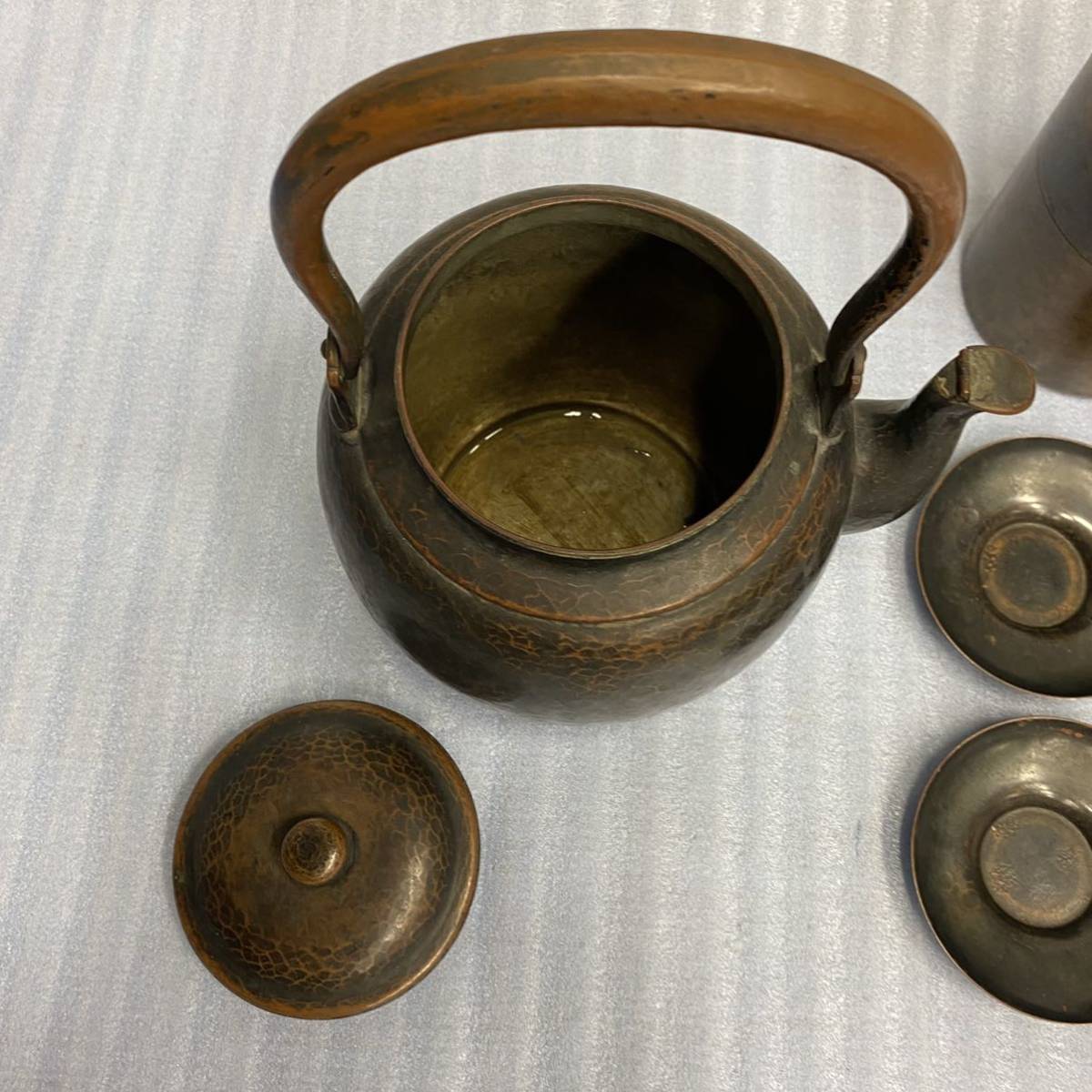 旧家蔵出◆玉川堂 大型茶筒 他 茶器まとめてセット 茶托 茶筒 湯沸 水注 銅器 やかん 薬缶 煎茶道具 