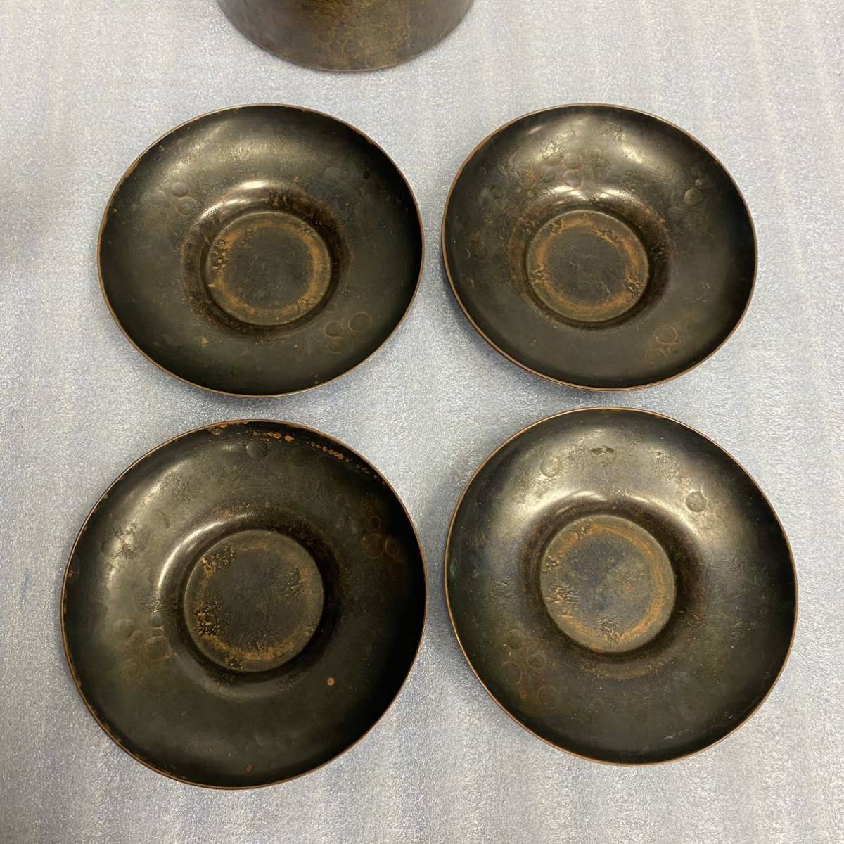 旧家蔵出◆玉川堂 大型茶筒 他 茶器まとめてセット 茶托 茶筒 湯沸 水注 銅器 やかん 薬缶 煎茶道具 