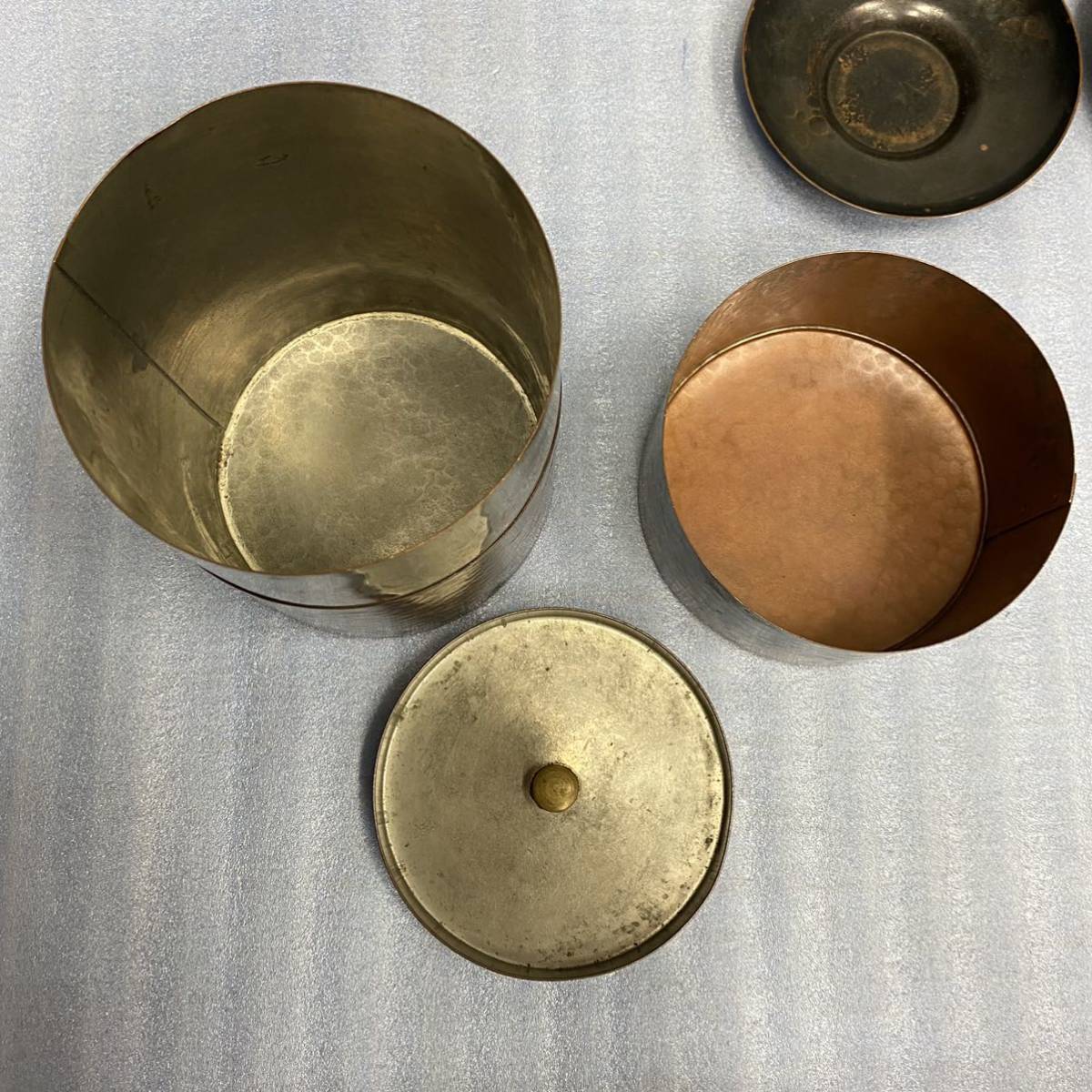 旧家蔵出◆玉川堂 大型茶筒 他 茶器まとめてセット 茶托 茶筒 湯沸 水注 銅器 やかん 薬缶 煎茶道具 
