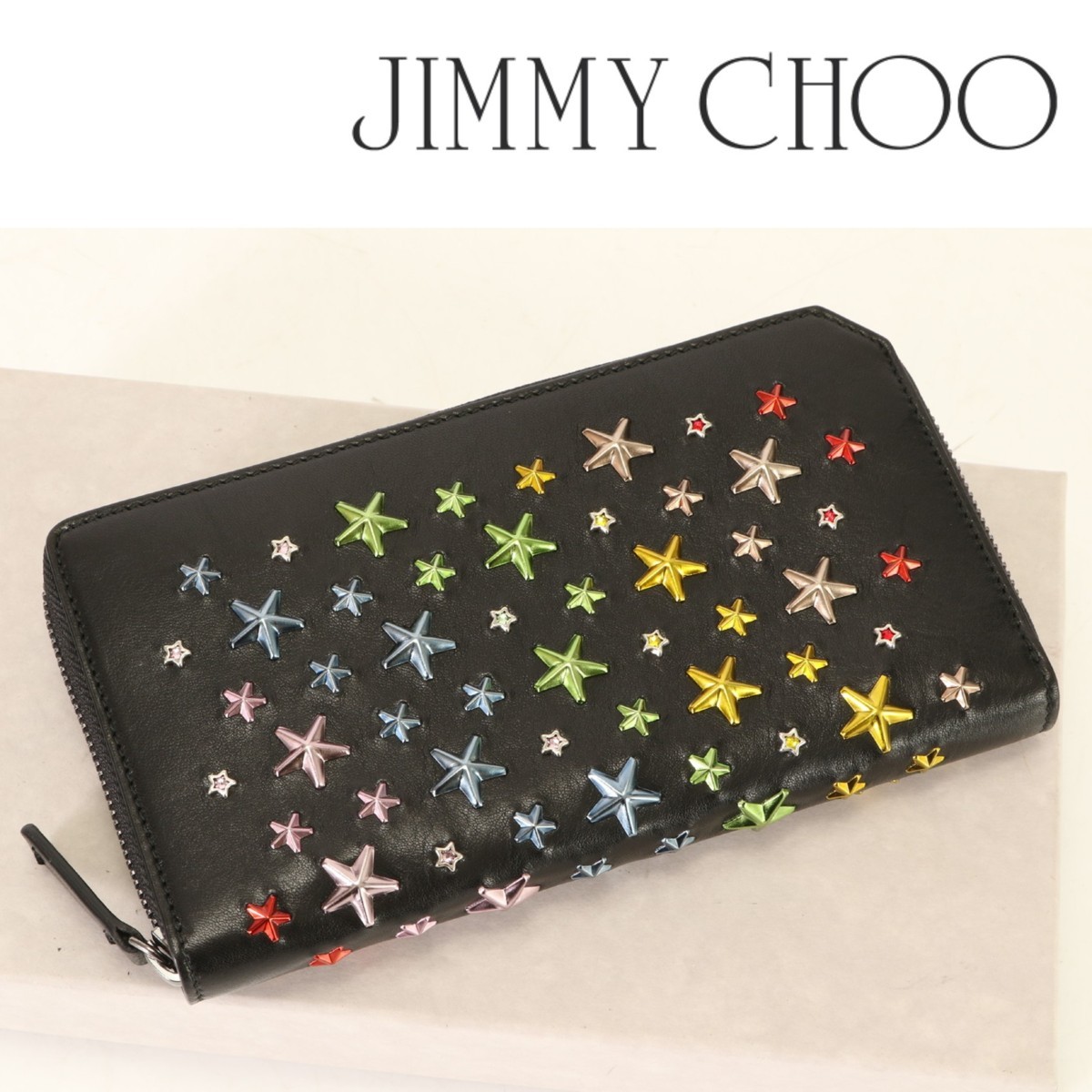 展示品 ジミーチュウ 星 スタッズ カードケース 名刺入れ 黒 レザー 箱 