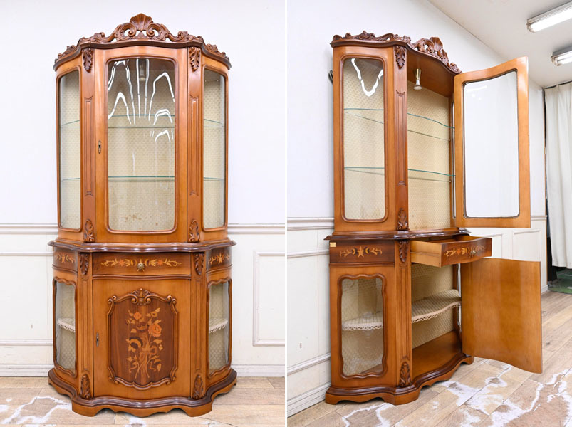 GW15 イタリア製 本象嵌 ロココ調 クラシック 飾り棚 コレクション  