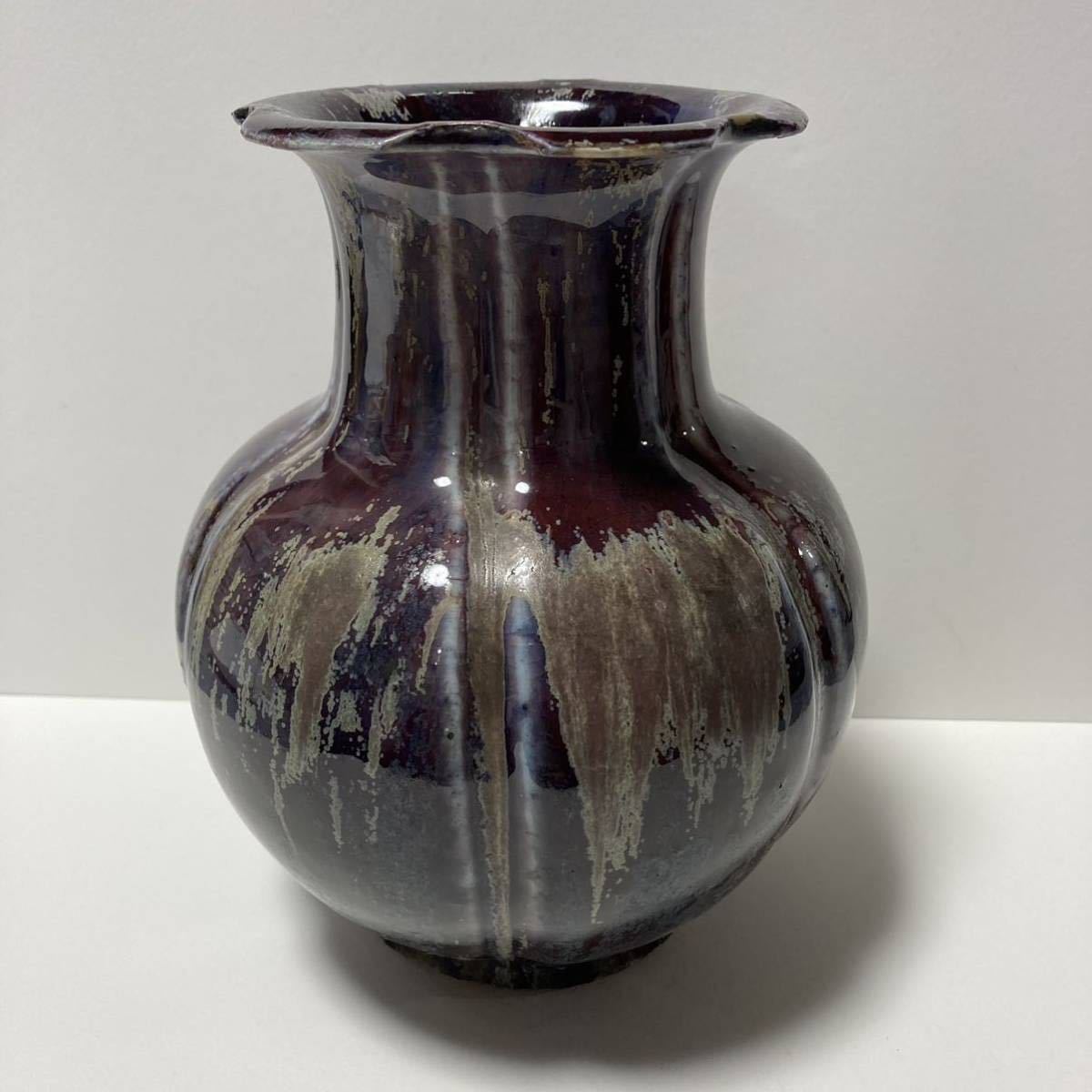 中国美術　窯変花生　紅釉　辰砂　花瓶　唐物古玩