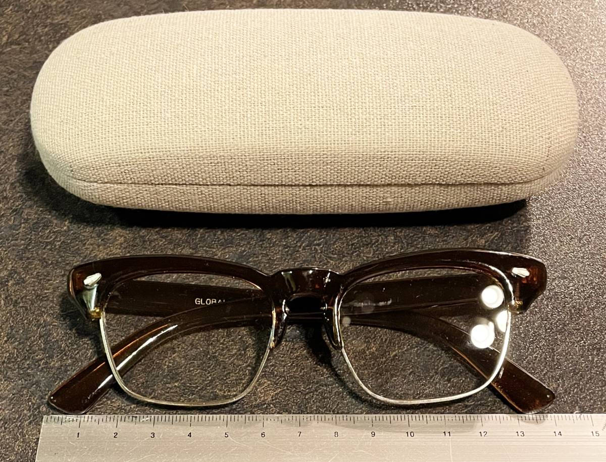 美品5枚丁番70sビンテージGLOBALブロー型セル茶メタル銀色コンビ