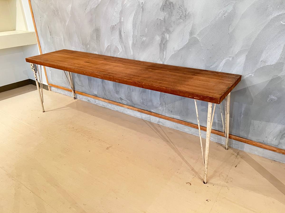 古家具 ヴィンテージ アイアンローテーブル＆ロングベンチ オシャレ