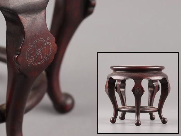 中国古玩 花台 時代物 極上品 唐物 古唐木造 銀象嵌 時代 紫檀 平
