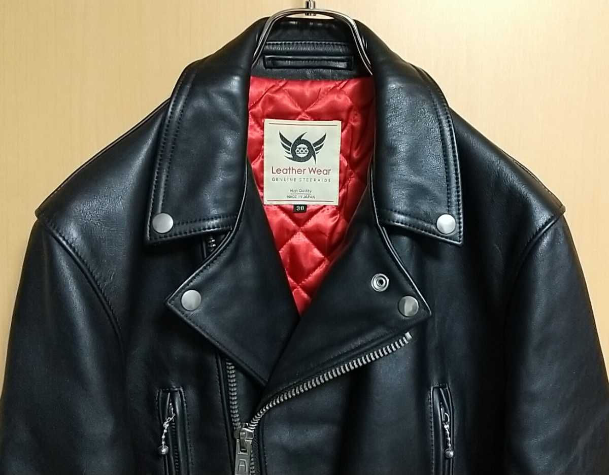 666 Leather wear ダブルライダースジャケット 38 レザー ブラック 黒 