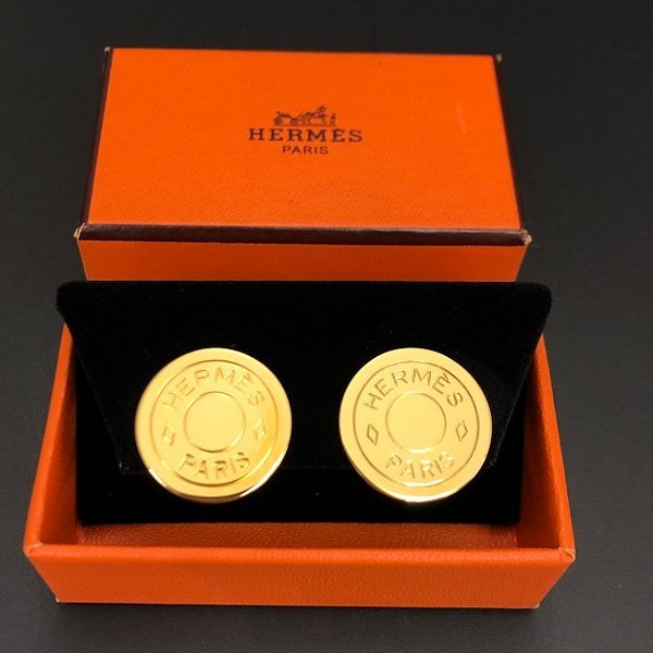 超美品 HERMES エルメス セリエ イヤリング ゴールド ロゴ  