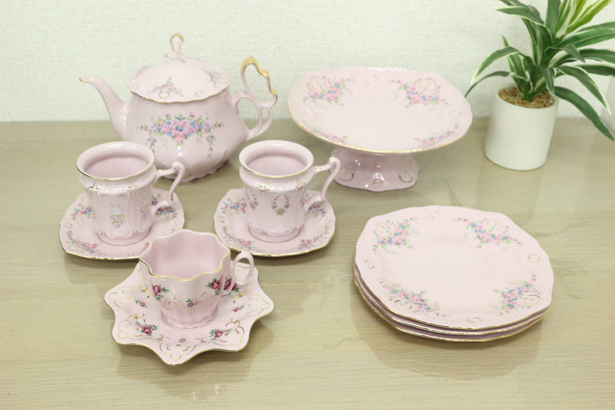 新作，豊富な H＆C ホドフ ショドフ ピンクポーセリン ORIGINAL ROSA PORZELLAN 金彩花 カップ&ソーサー ティーポット など 8点(デミタスカップ)｜売買されたオークション情報、yahooの商品情報をアーカイブ公 茶器