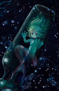 欲しいの 手描きイラスト オリジナル ラムネ瓶入りの人魚 手描きイラスト
