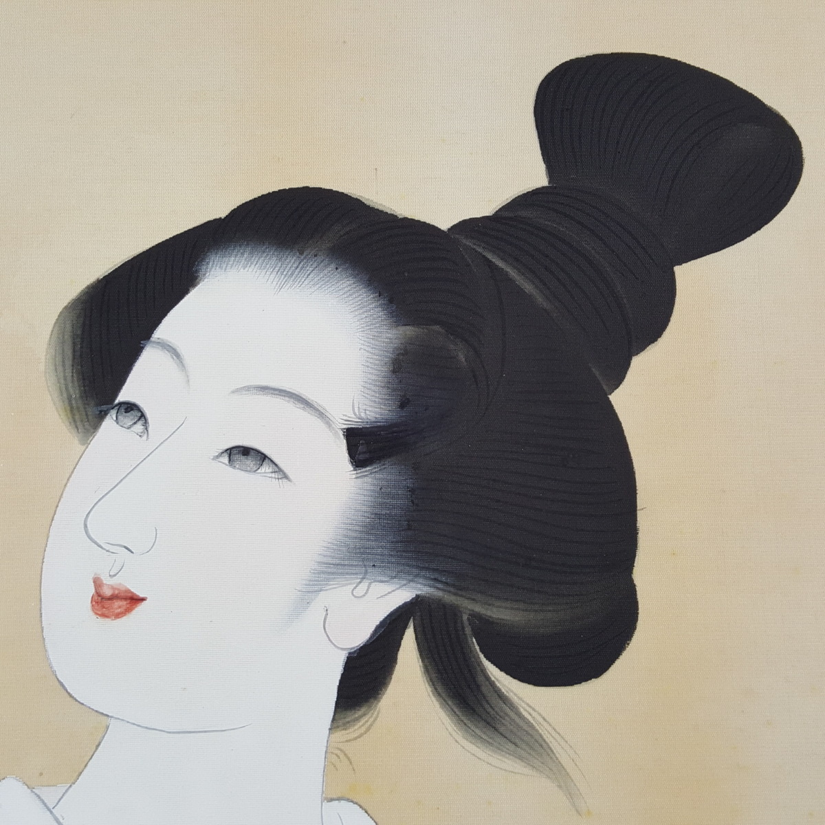 宝蔵】真作 佐藤光園 美人画 『人形遊び』 日本画 10号 絹本 額装 70