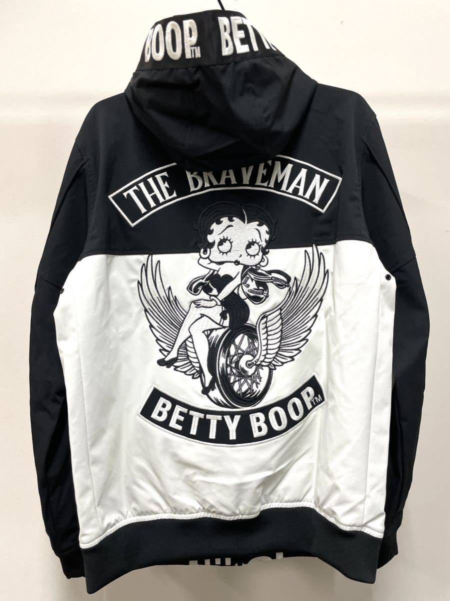 Betty Boop x BRAVE-MAN ベティ ブレイブマン コラボ 三層ストレッチパーカー 耐水 撥水 ジャケット BBB-2239 ブラック-ホワイト Sサイズ BOOP The BRAVE-MAN 新品 ベティーブープ 天竺長袖Tシャツ