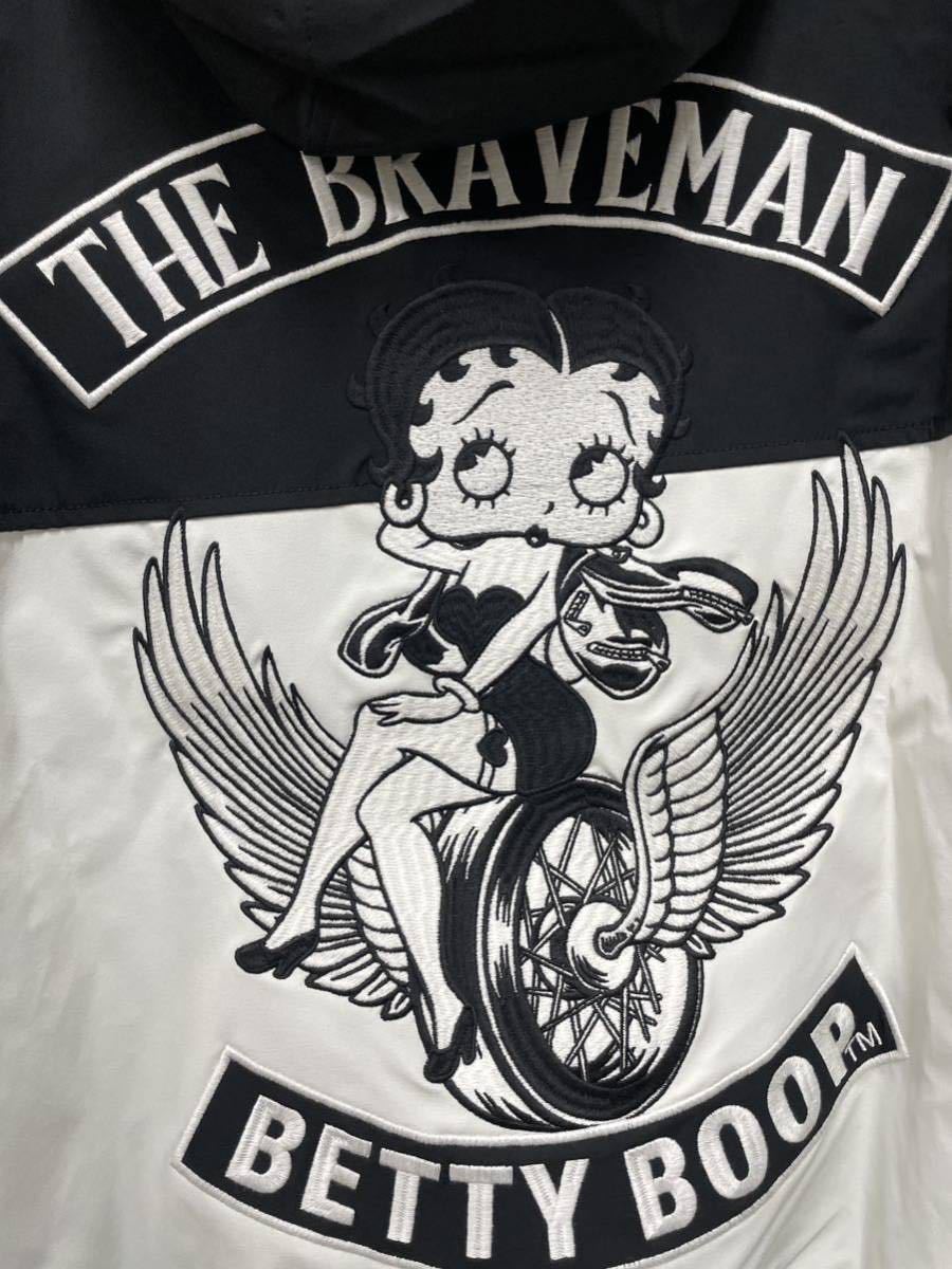 Betty Boop x BRAVE-MAN ベティ ブレイブマン コラボ 三層ストレッチパーカー 耐水 撥水 ジャケット BBB-2239 ブラック-ホワイト Sサイズ BOOP The BRAVE-MAN 新品 ベティーブープ 天竺長袖Tシャツ