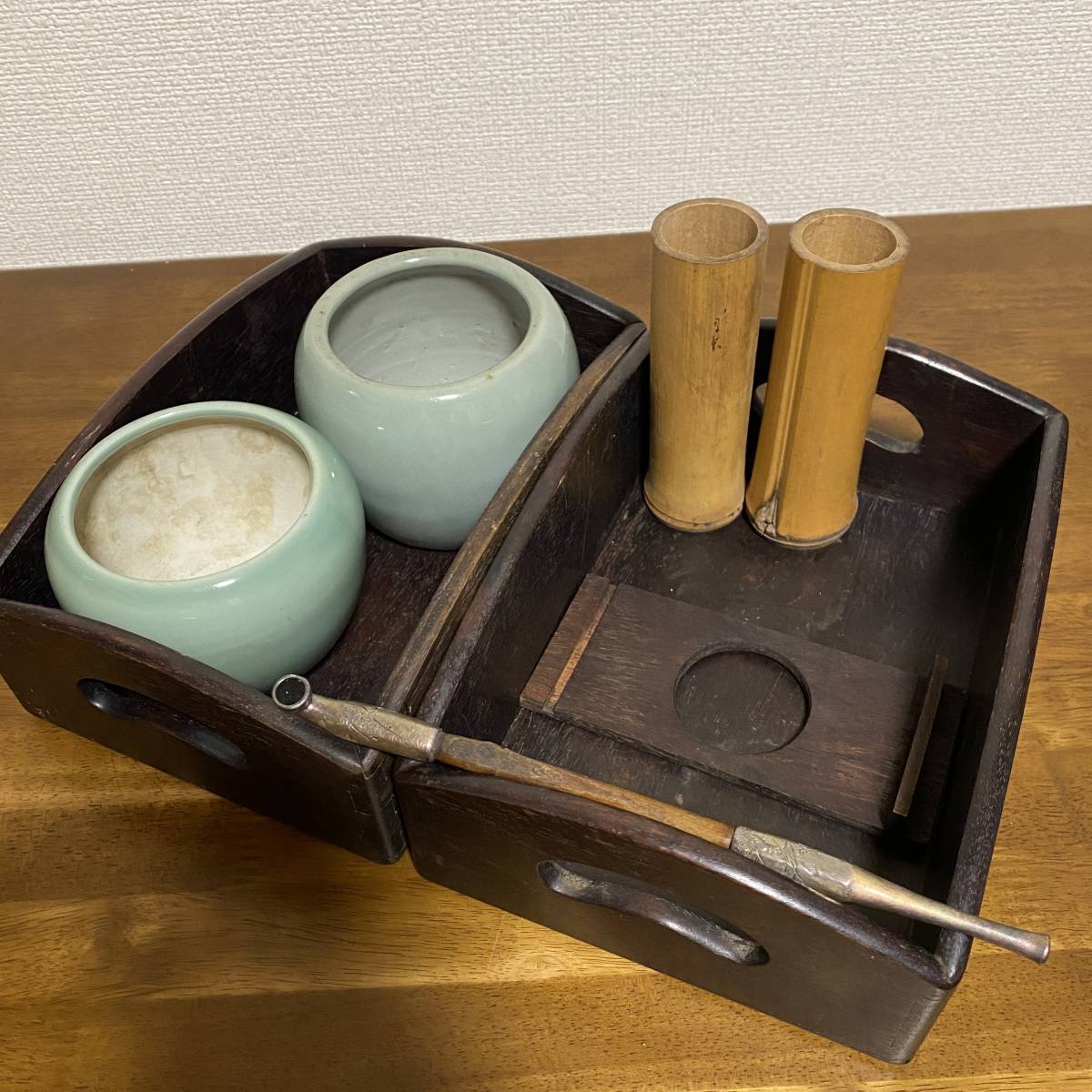 骨董品　煙草入れ　煙草盆　紫檀 骨董品 煙草入れ 煙草盆 紫檀 紫檀煙草盆 古美術 S214 煙草盆 キセル