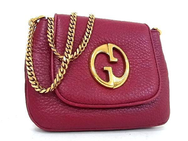 美品　GUCCI グッチ　小銭入れ　ケース　赤　レザー　ゴールド　ロゴ 1円 □美品□ GUCCI グッチ 251821 002123 レザー チェーン ワン