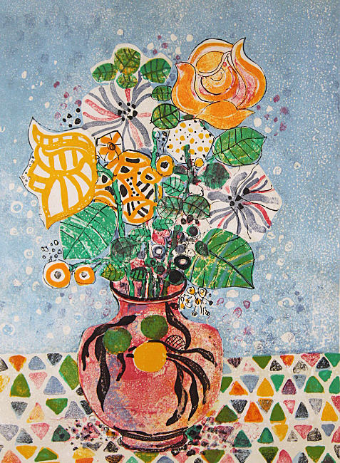 ポール・アイズピリ『花瓶の花束』リトグラフ 額装 12号 【真作】