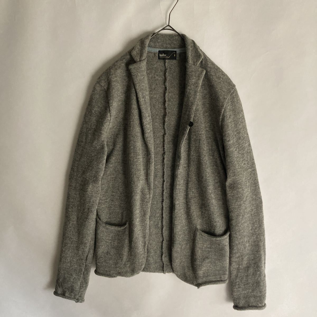 kolor 日本製 カラー ニット ジャケット カーディガン 1ボタン ウール パッチポケット デザイナーズ グレー 無地 size 2