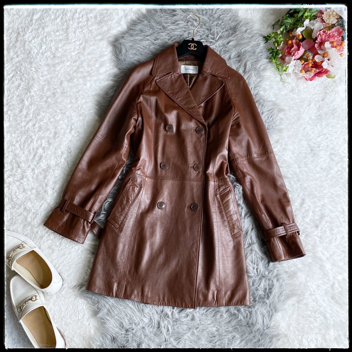 ◎FAIRE LA SAISON ピュアカシミヤ100％ ロングコート 42 ピンク系 金 