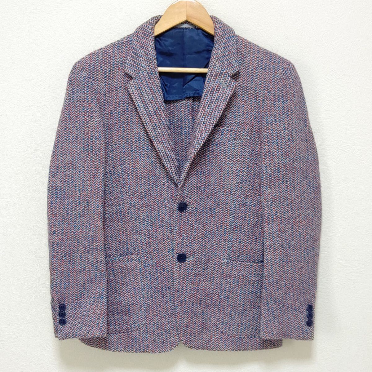 【TOMORROWLAND】トゥモローランド ハリス ツイード テーラード ジャケット ブレザー ウール100% レッド系 ブルー系 サイズ 44/325jv