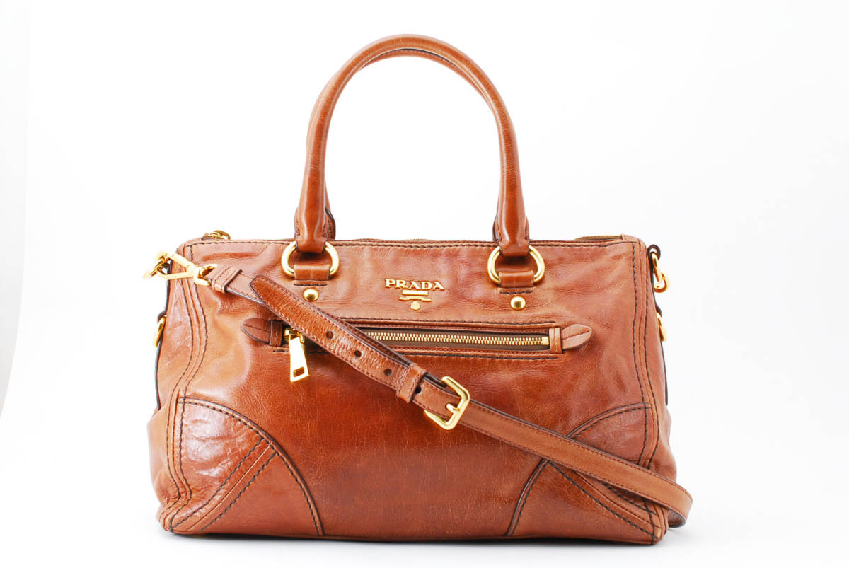 1円スタート】PRADA プラダ レザー 2WAYトートバッグ ショルダーバッグ 