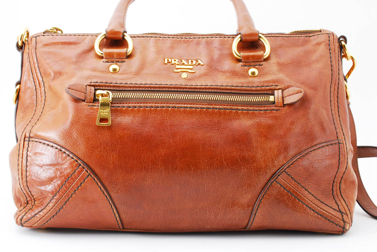 1円スタート】PRADA プラダ レザー 2WAYトートバッグ ショルダーバッグ 