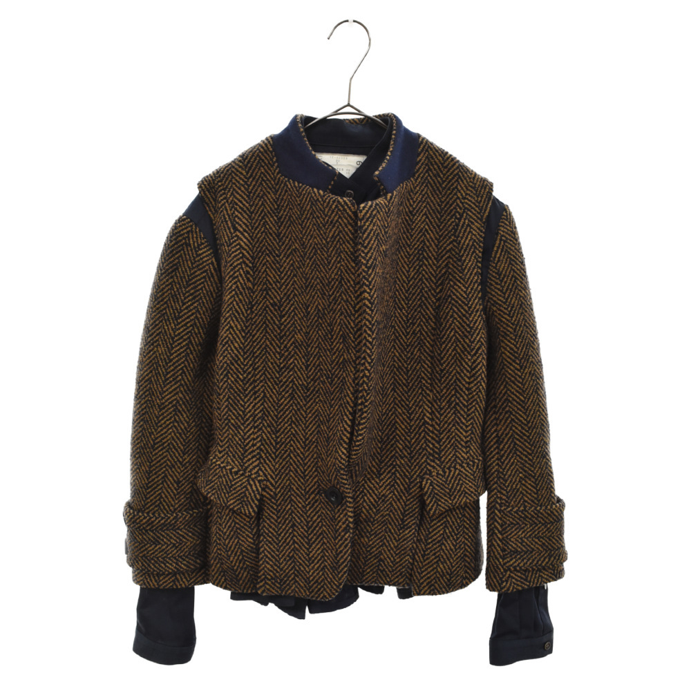 サカイ 15AW レイヤードツイード シャツジャケット ベスト ネイビー 