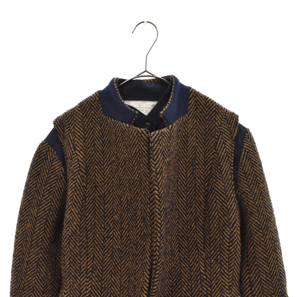 サカイ 15AW レイヤードツイード シャツジャケット ベスト ネイビー 
