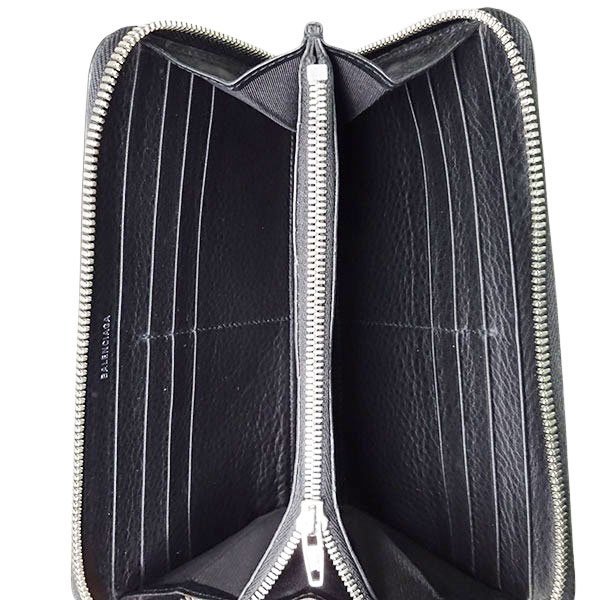 1円～【BALENCIAGA バレンシアガ】長財布 ブラック レザー シルバー金具 ジッピーウォレット【中古】 BALENCIAGA バレンシアガ 長財布 ジャイアント キャリー ラウンドファスナー長財布
