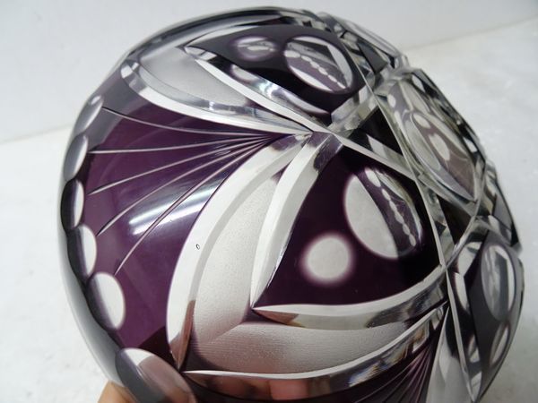 紫色被せガラス 切子 深鉢 菓子鉢 ガラス鉢/時代物/茶道具/ビンテージ
