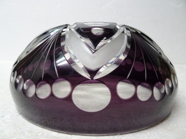 紫色被せガラス 切子 深鉢 菓子鉢 ガラス鉢/時代物/茶道具/ビンテージ