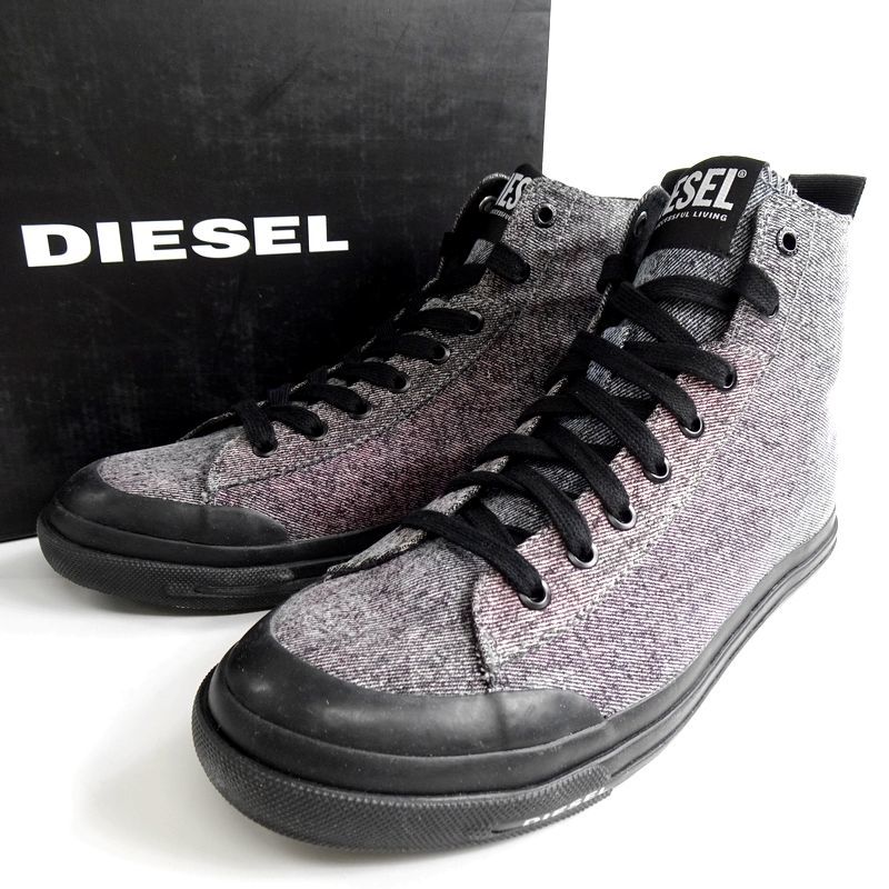 ■DIESEL ディーゼル 新品 定価2.2万 S-ASTICO MC デニムキャンバス ムラ染め スニーカー シューズ Y02662P1239 BK 27 ▲052▼bus9114a