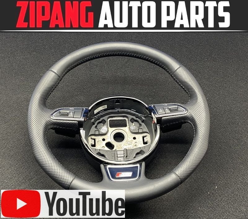 AU113 8T A5 スポーツB 2.0TFSI クワトロ Sライン 後期 本革 ステアリング ハンドル パドル/スイッチ付 ◆黒革 【動画有り】○ ★即決★