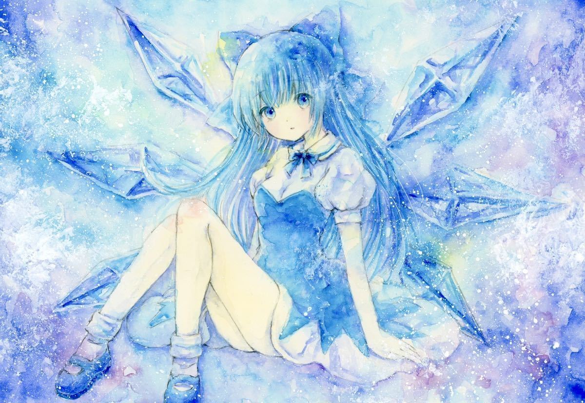 ロングチルノ 手描きイラスト 東方Project 東方プロジェクト 直筆