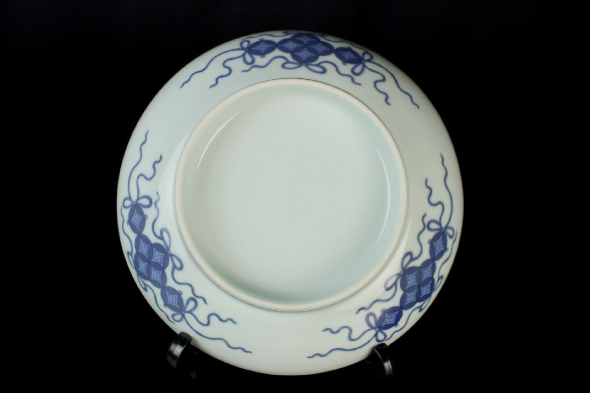 董芸】江戸時代 色鍋島 桜波図 櫛高台皿 径20cm 蔵出品 [109195