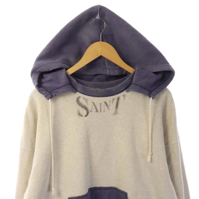 セントマイケル SAINT MICHAEL ロゴスウェットパーカー プルオーバー 長袖 裏起毛 切替 ダメージ加工 XL グレージュ 紫 パープル SAINT MICHAEL セントマイケル MJ AW25 セントマイケル25AWベルベルジンコラボ