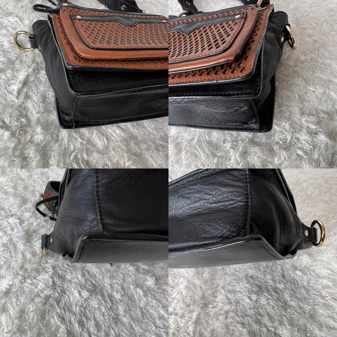 レベッカミンコフ 2way ハンドバッグ ブラウン パンチングレザー 