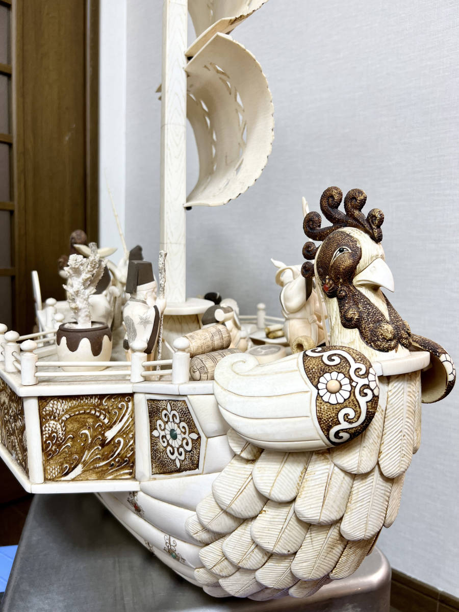 マンモス 象牙 風 大型置物 巨大14kg 七福神 象牙風 宝船 天然素材