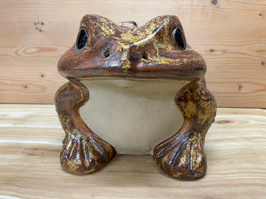 ◇新品◇信楽焼/蛙＊置物/カエル親子/1点◇縁起物◇横/約