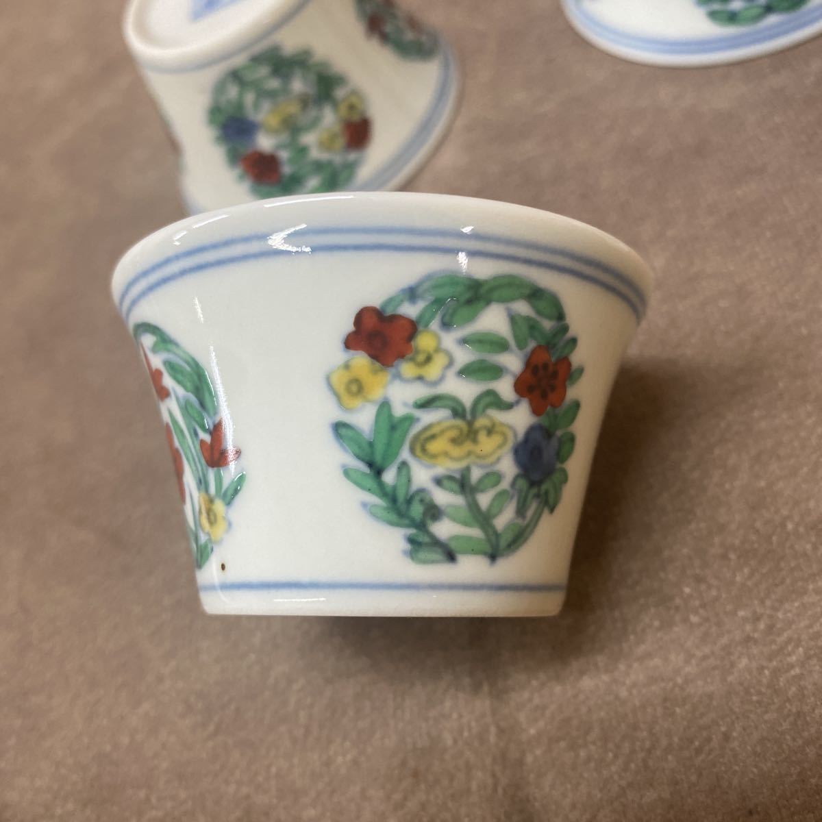 美品 大明成化年製 茶器 5点 茶碗 湯呑 中国茶 花の