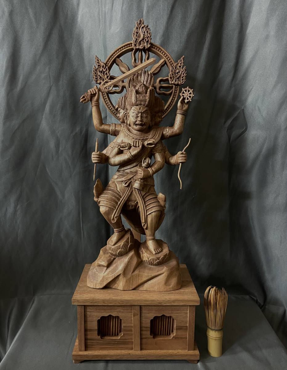大型52cm仏教工芸品 総楠製 井波彫刻 極上彫 木彫仏像 金剛夜叉