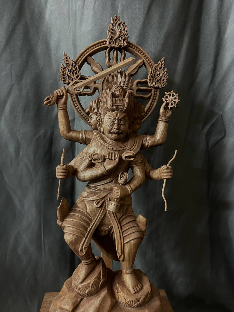 大型52cm仏教工芸品 総楠製 井波彫刻 極上彫 木彫仏像 金剛夜叉