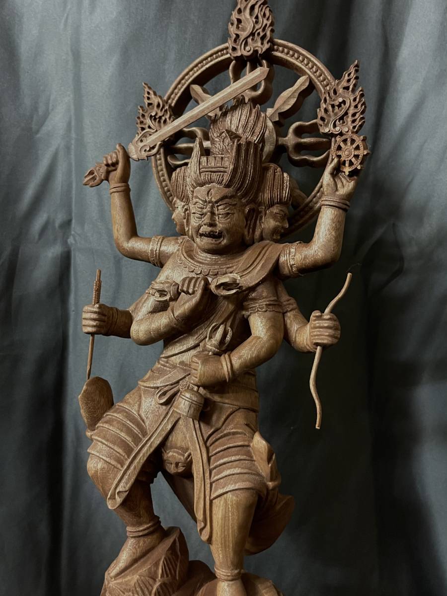 大型52cm仏教工芸品 総楠製 井波彫刻 極上彫 木彫仏像 金剛夜叉