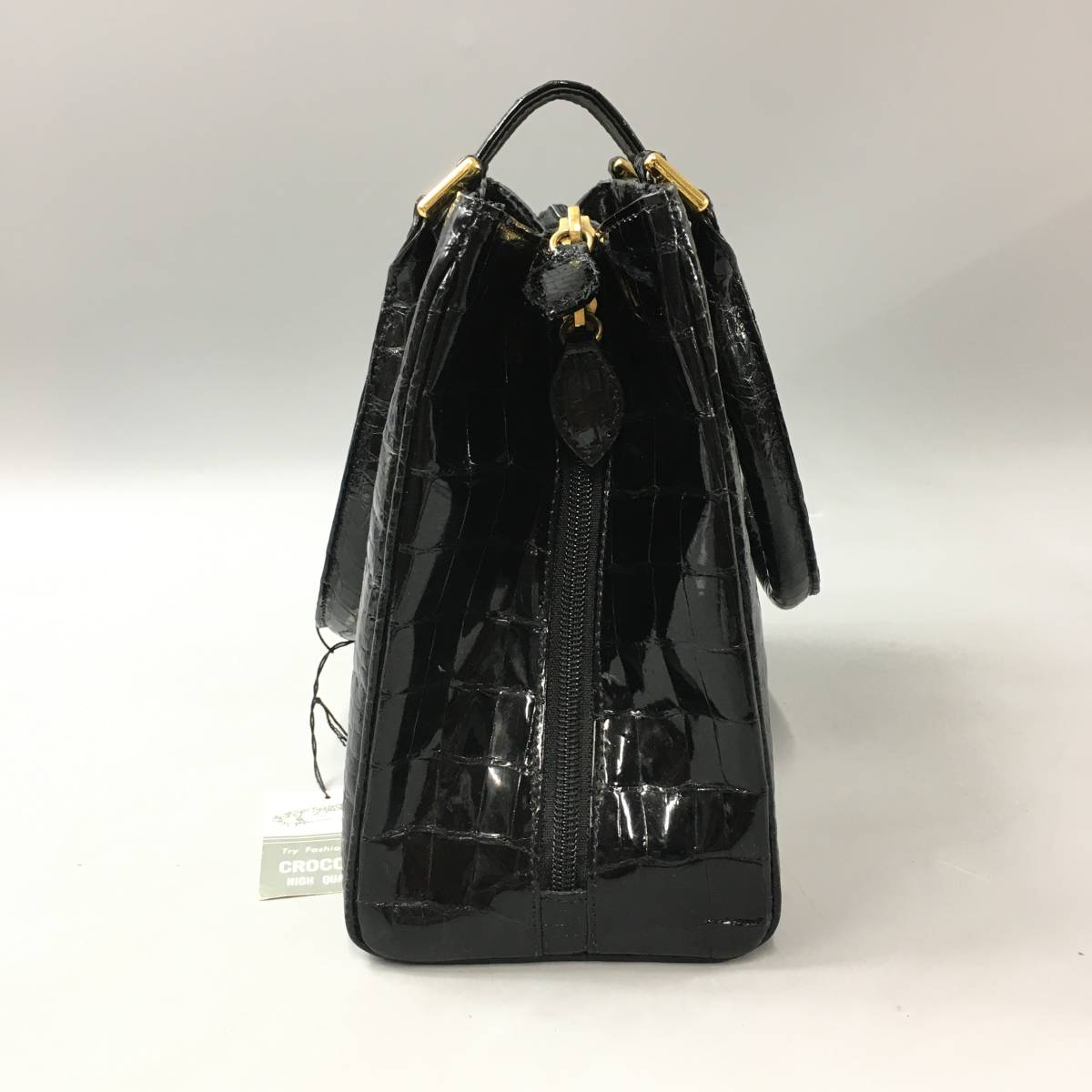 ☆C10215【美品】ハンドバッグ/クロコダイル/革 レザー/ブラック 